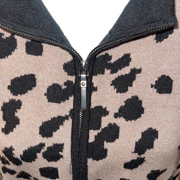 Women's Nicole Miller Poncho Tan Animal Print Knit Full Zip Kimono Sleeve S/M - Picture 2 of 7